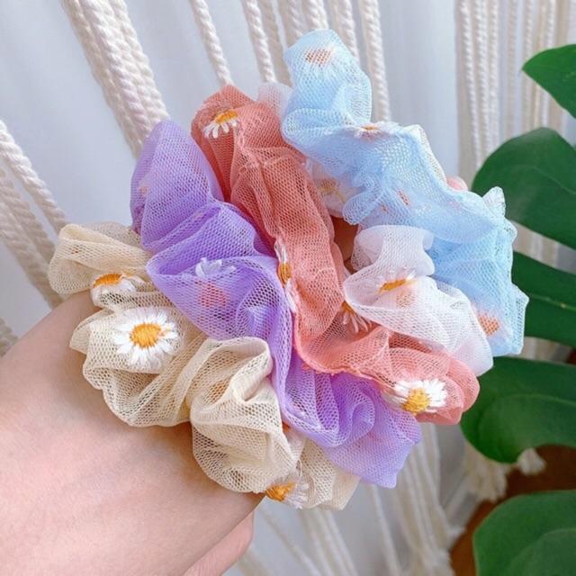 Combo 10 dây buộc tóc hoa cúc scrunchies