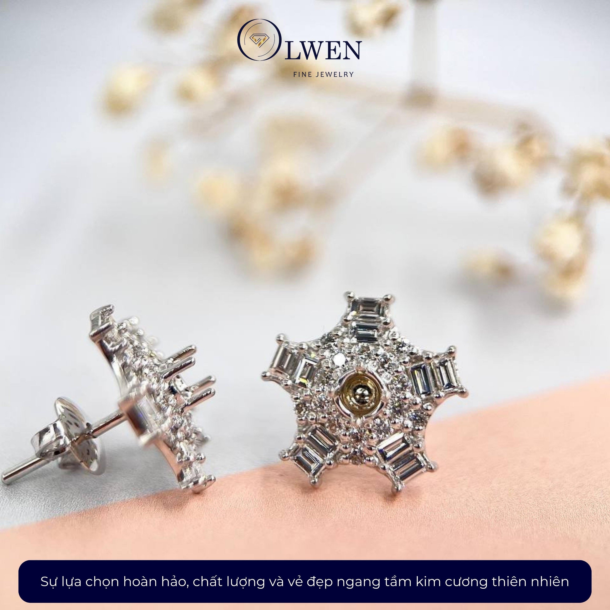 Đôi Bông Tai 14k Trắng Olwen Đính Kim Cương CVD HA204