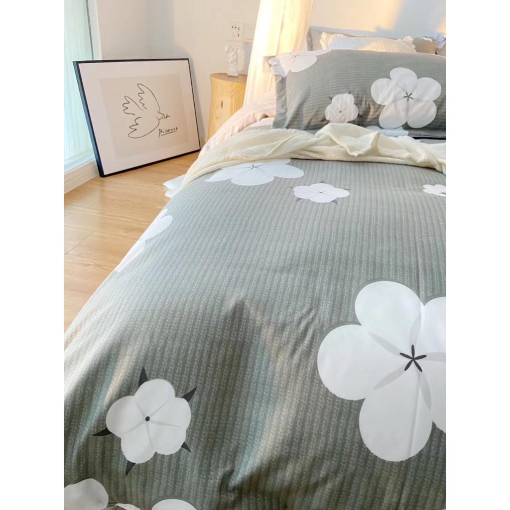 Bộ chăn ga gối Hàn Quốc hoa ghi hiện đại bo chun đủ kích thước.