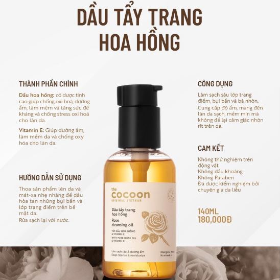 Dầu Tẩy Trang Tinh Dầu Hoa Hồng Chưng Cất The Cocoon Rose Cleansing Oil