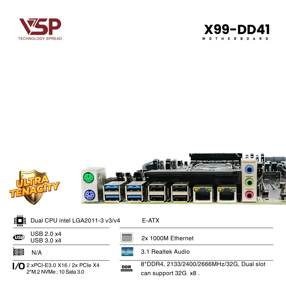 Bo Mạch Chủ Main VSP X99-DD41 D4 (Dual CPU) Socket LGA 2011 – Hàng Chính Hãng