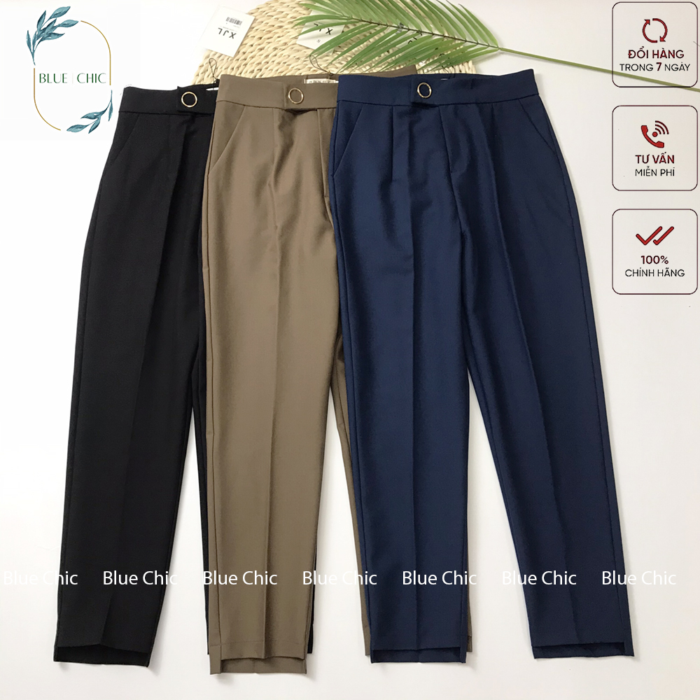 Quần baggy nữ Blue Chic đai tròn đẹp cúc bấm lệch gấu đồ công sở form dáng chuẩn chất vải cao cấp
