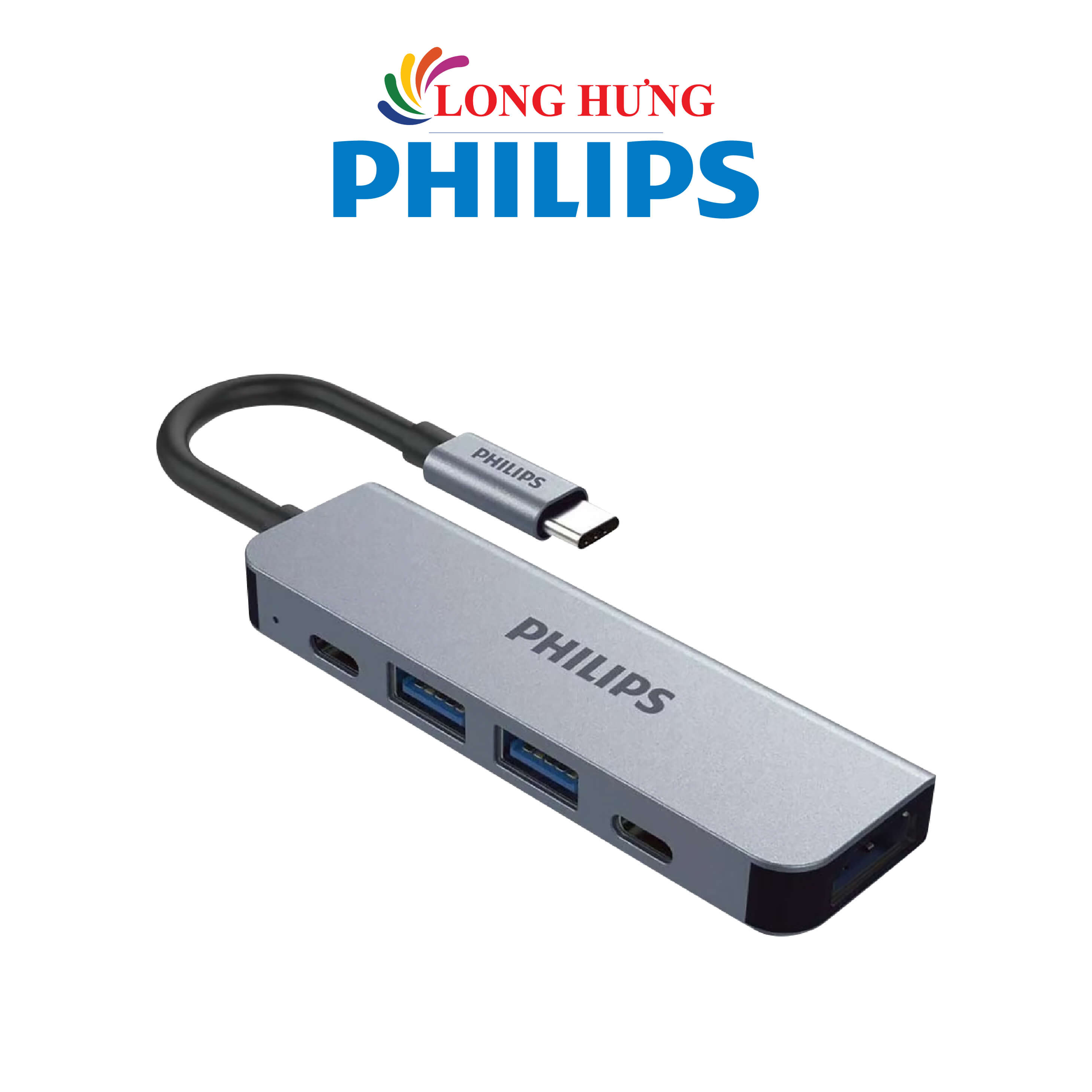 Cổng chuyển đổi Philips 5-in-1 Multifunction Adapter USB-C Hub SWV6115G/59 - Hàng chính hãng