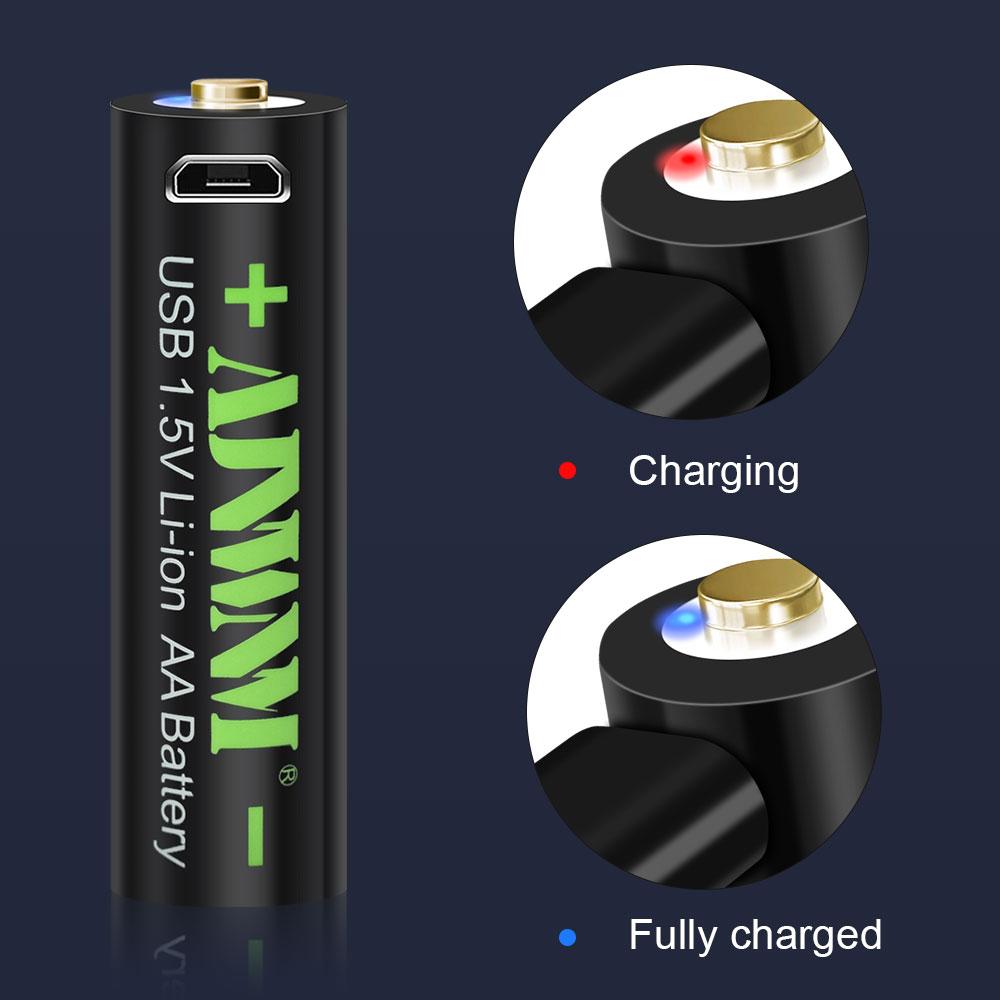 AJNWNM 1.5V USB AA Pin có thể sạc lại 3000mWH 1,5V Pin lithium AA cho máy ảnh đèn pin Đồ chơi điều khiển từ xa với USB C