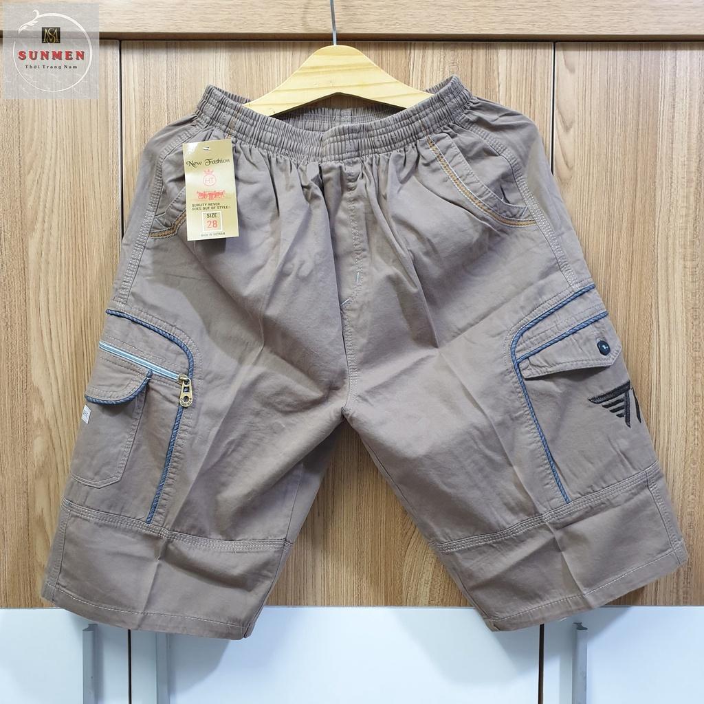 Quần Short Nam Kaki Lụa Nai Túi Hộp Lưng Thun Co Giãn From Rộng Thoải Mái Có Túi Khóa Kéo SUNMEN Size Từ 28 - 38