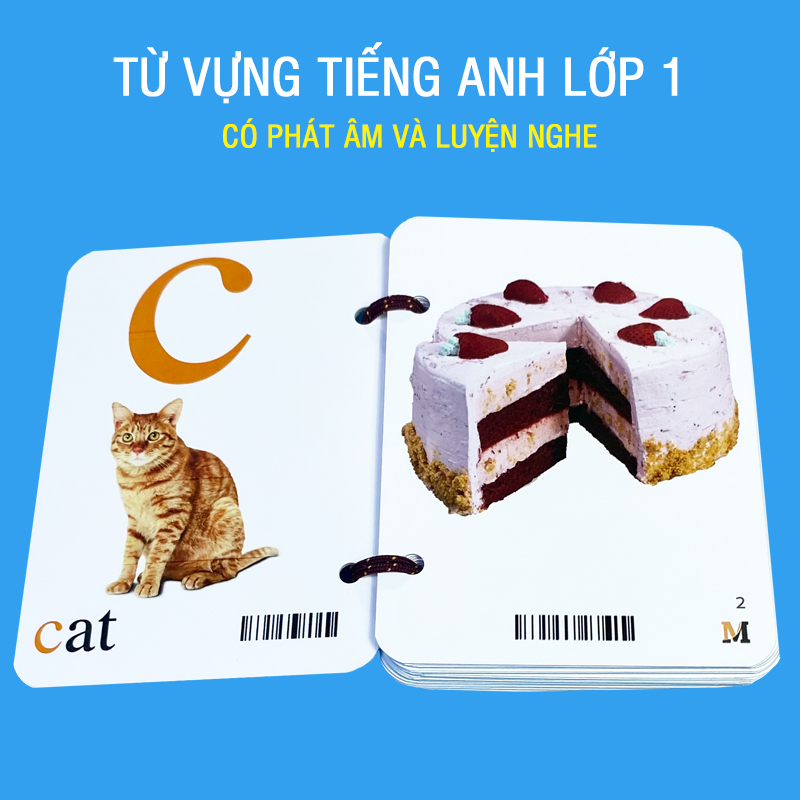 Flashcard tiếng Anh Lớp 1 BGD (khổ lớn A6), có phát âm, hình ảnh và màu sắc sinh động