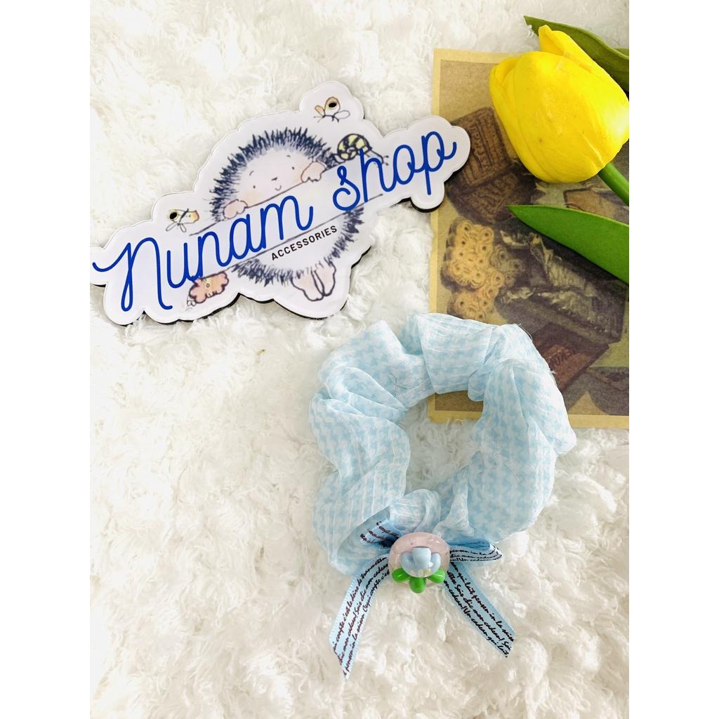 Cột tóc crunchies vải von lụa caro nơ hoa thời trang - Nunam shop đồ cột tóc đẹp, cute, cao cấp