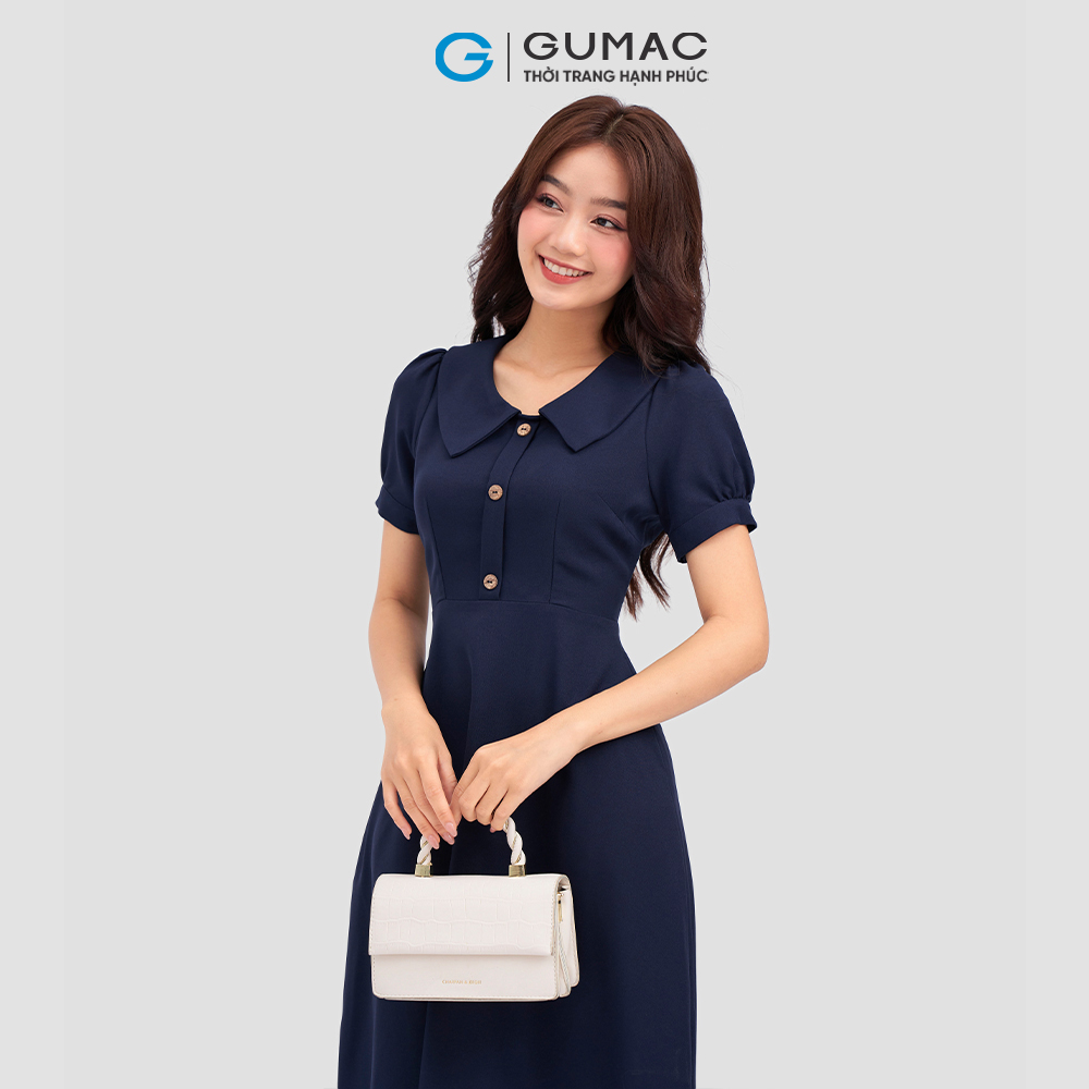 Đầm xòe GUMAC LD1208 phối cổ đính nút thanh lịch