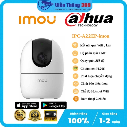 Camera IMOU wifi A22EP 1080P xoay 360 độ đàm thoại 2 chiều - Hàng chính hãng