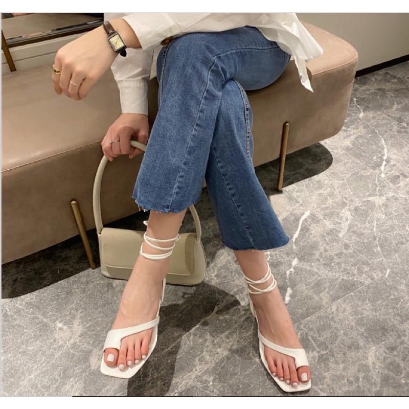 Giày sandal cao gót cột dây chiến binh đi biển đế thấp 3p CD3