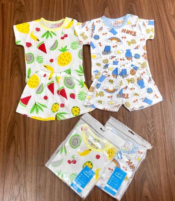 Bộ Cotton Giấy Cộc Tay Cài Vai Cho Bé