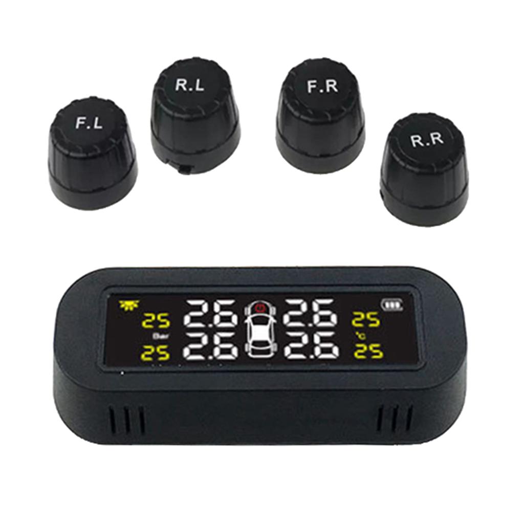 Wireless USB Tire Safety Monitor Solar Power TPMS Tire Pressure Monitoring System with 4 External Cap Sensors Temperature Detection Checking Testing