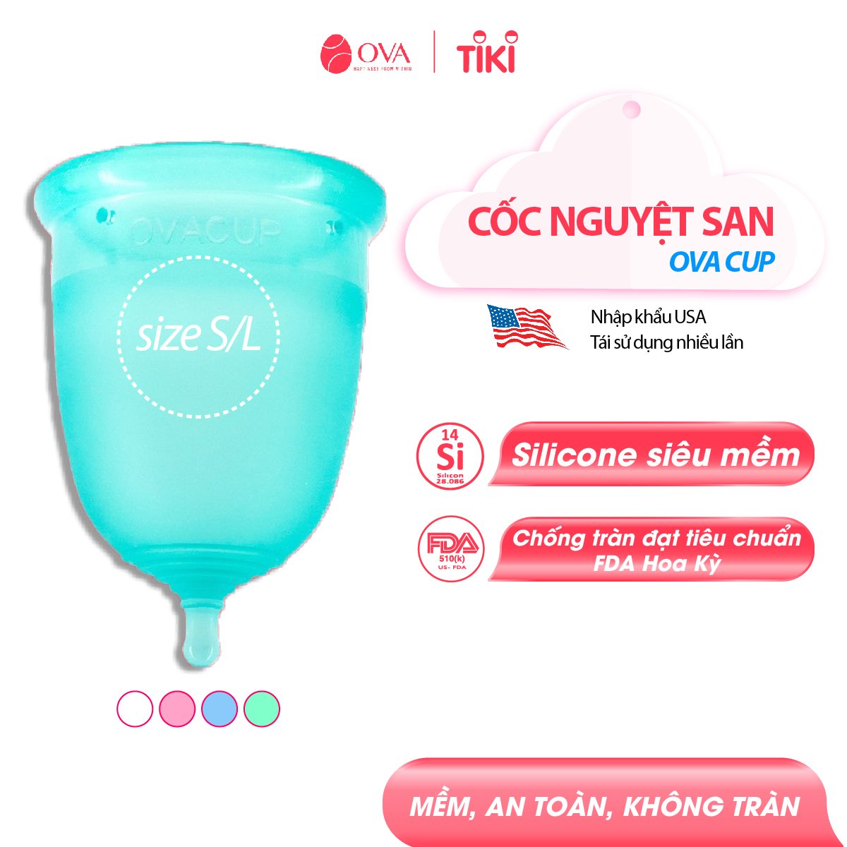 Cốc Nguyệt San Ovacup - Xanh Ngọc (Size L)