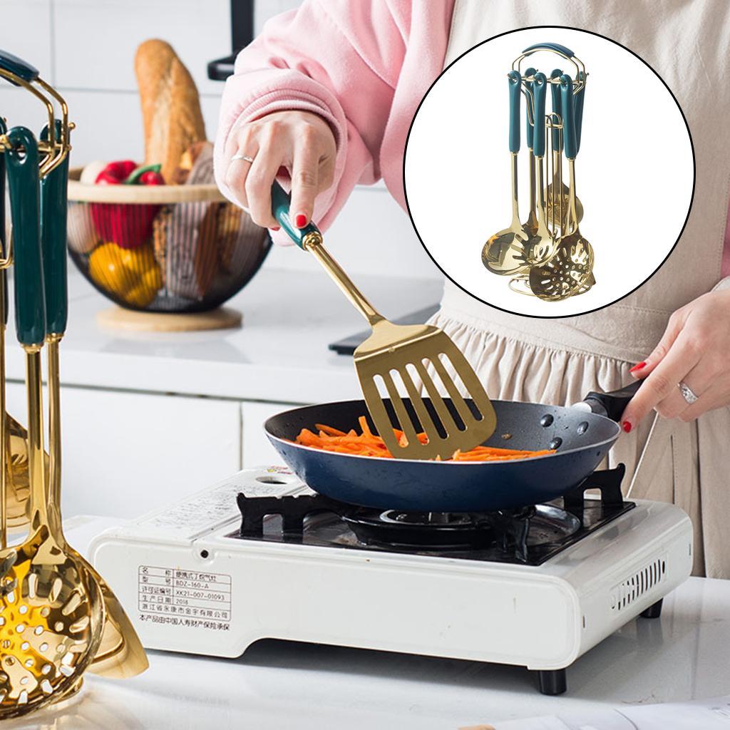 Stainless Cooking Utensils Set with Rotated Stand Kitchen Tools Kitchenware