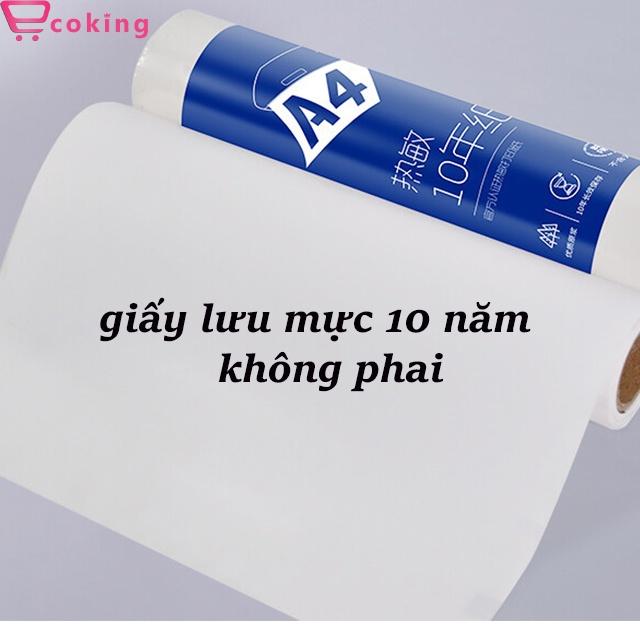 Giấy in A5 ECOKING dành cho tất cả dòng máy in nhiệt A4-A5 dày mềm mịn tự động duỗi thẳng 1 cuộn 100 tờ định lượng giấy 70 gsm quy cách 210 x 148 mm giấy lưu mực 10 năm không phai không hư mục bảo quản tốt