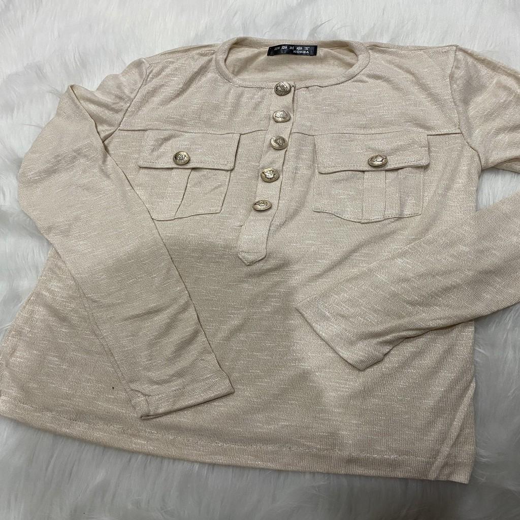 Áo thun dăm nữ dài tay, co giãn,nhiều cúc trước ngực tôn dáng freesize đến 75kg