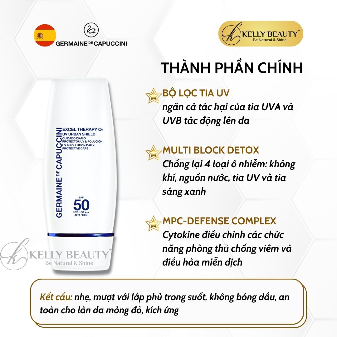 Kem Chống Nắng Sinh Học Germaine Excel Therapy O2 UV Urban Shield SPF 50, PA+++ | Kelly Beauty