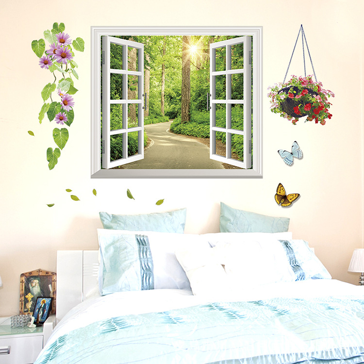Decal dán tường Cửa sổ con đường xanh