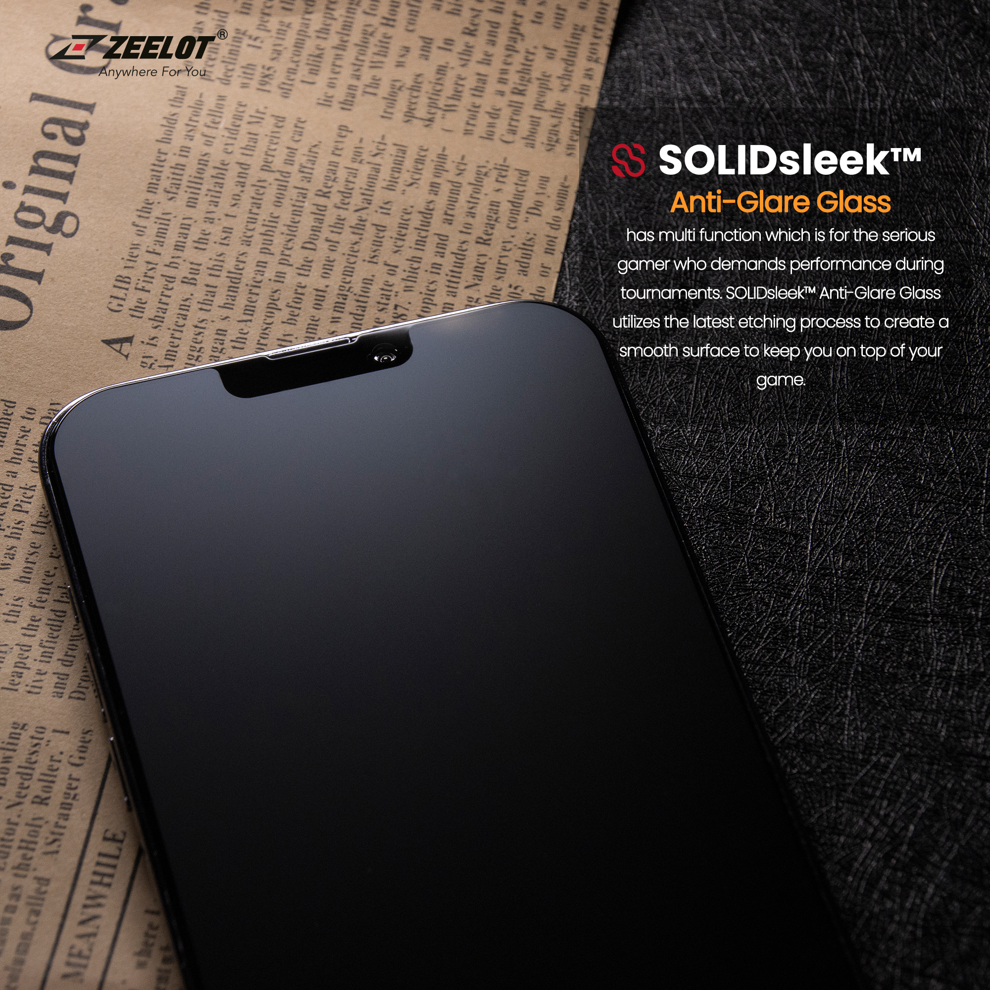 Miếng Dán Cường Lực ZEELOT SOLIDSLEEK Chống Vân Tay dành cho iPhone 14 Pro Max- 14 Pro- 14 Plus- iphone 14_ Hàng Chính Hãng