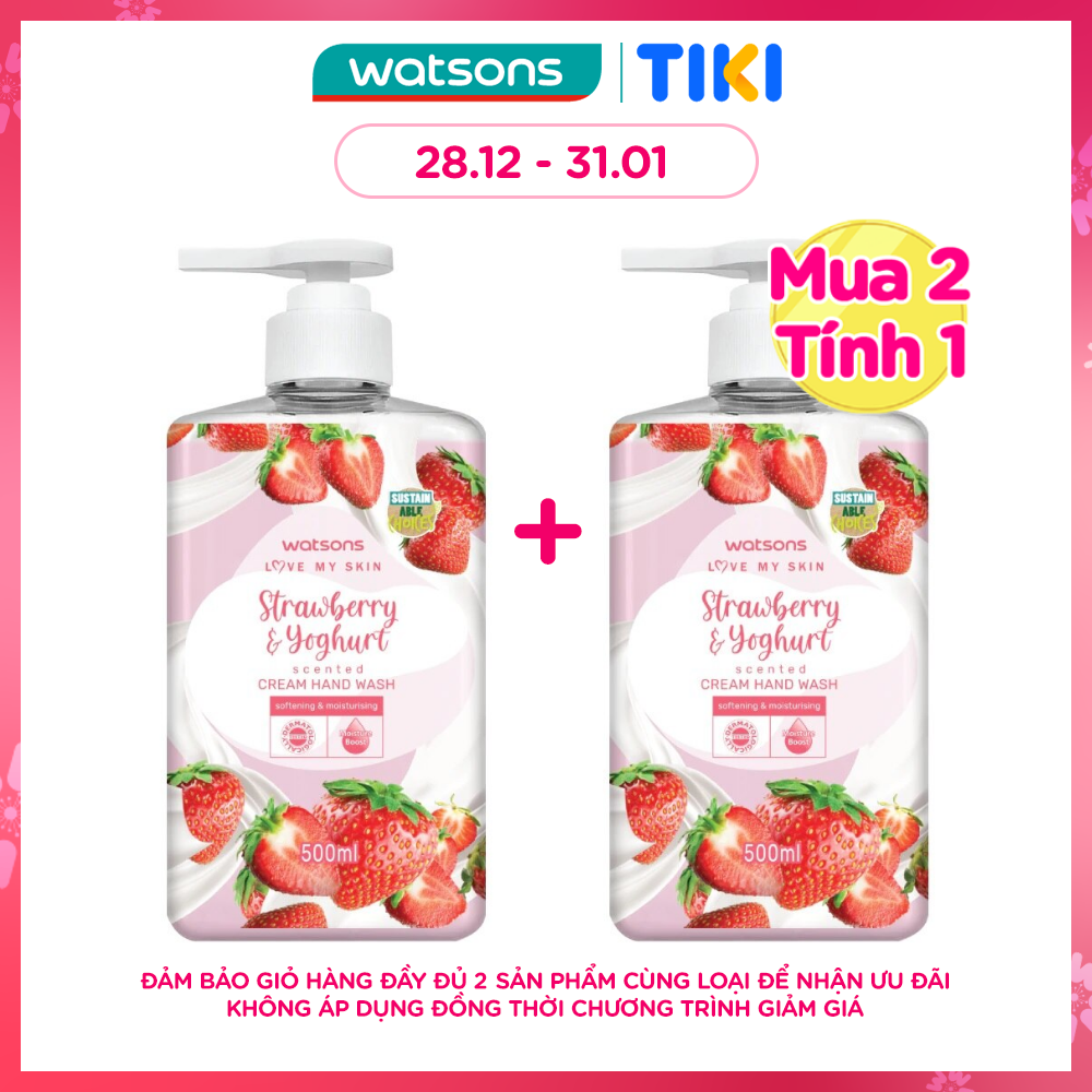 Kem Rửa Tay Watsons Love My Skin Strawberry Yoghurt Scented Cream Hand Wash 500ml