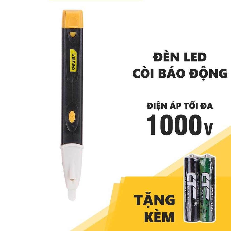 Bút Thử Điện Đa Năng Thông Minh Deli Chính Hãng 90-1000V - Tích Hợp Đèn LED Và Còi Báo Động An Toàn, Tiện Lợi - DL8008