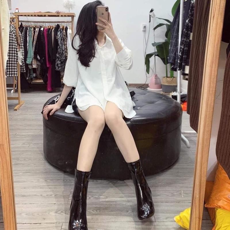 ÁO SƠ MI TRẮNG XẺ VẠT TÔM CỰC XINH
