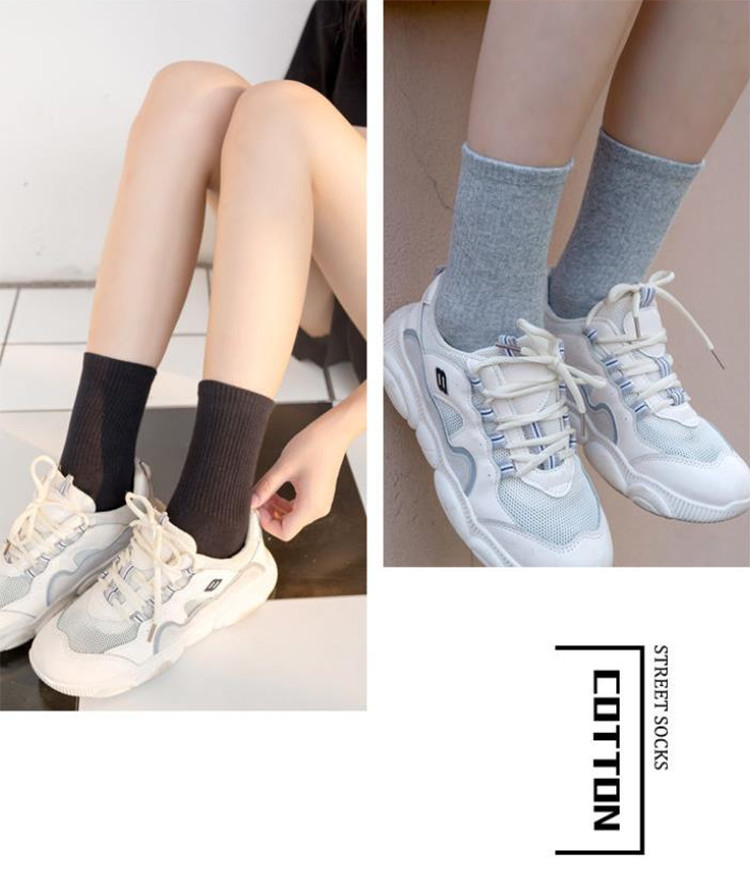 Set 5 Đôi Tất Cao Cổ Unisex Bèo Nhún Gân Tăm Style Thanh Lịch