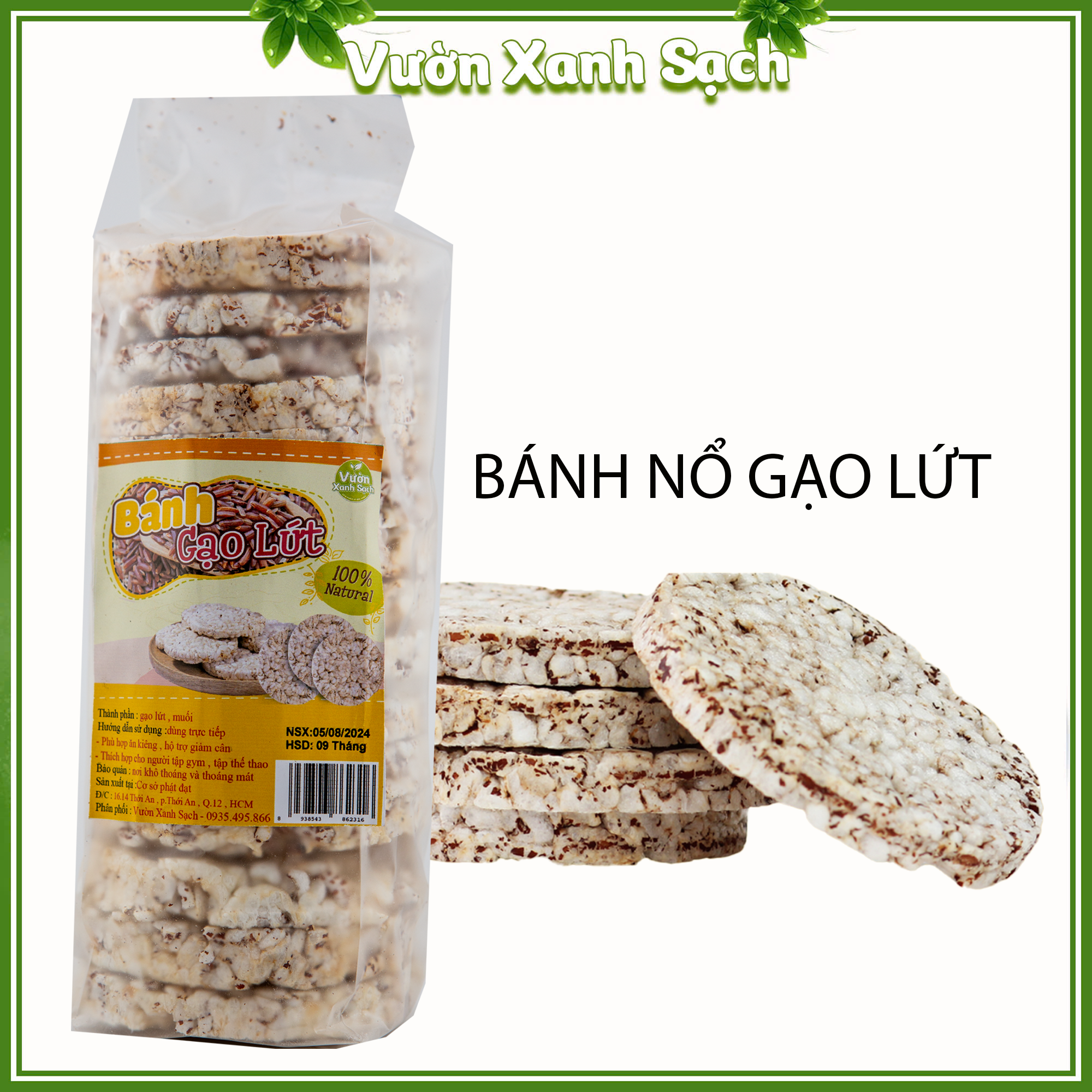 Bánh nổ gạo lứt - Gạo lứt ăn kiêng , bánh nổ gạo lức nguyên hạt/Đồ ăn vặ t- Vườn Xanh Sạch
