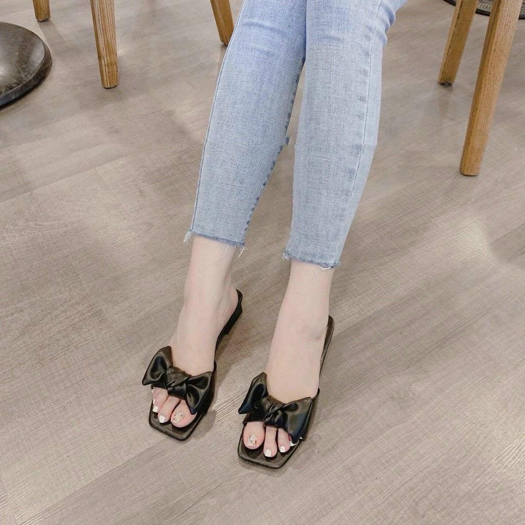 Dép lê nữ quai nơ buộc gót 2cm