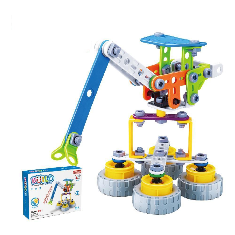 Đồ chơi giáo dục Stem - lắp ghép phát triển kỹ năng Build&Play mô hình cần cẩu xây dựng 92 chi tiết Toyshouse J-7701