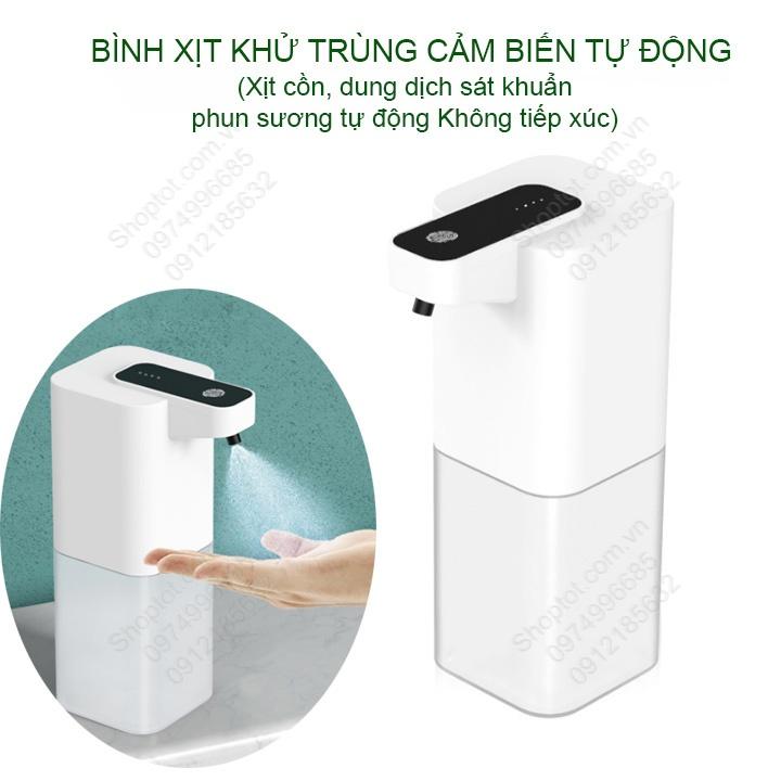 Bình phun xịt khử trùng tay cảm biến tự động, loại dùng pin sạc, xịt phun sương dung dịch khử trùng, dung tích 400ml