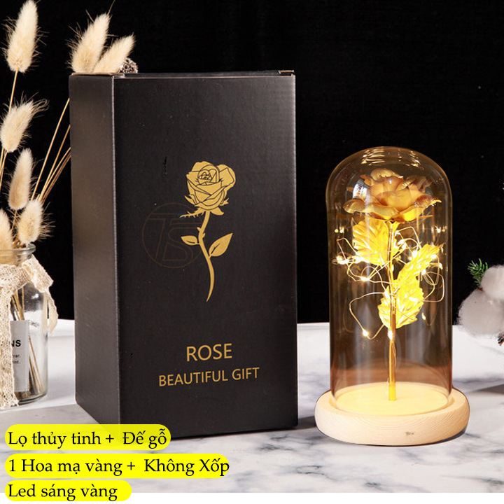 Hộp Quà Lọ Thủy Tinh Kèm Hoa Hồng 3D Sáng Đèn Led - Quà Tặng Bạn Gái, Sinh Nhật, Valentine 14/2 - Quốc Tế Phụ Nữ 8/3