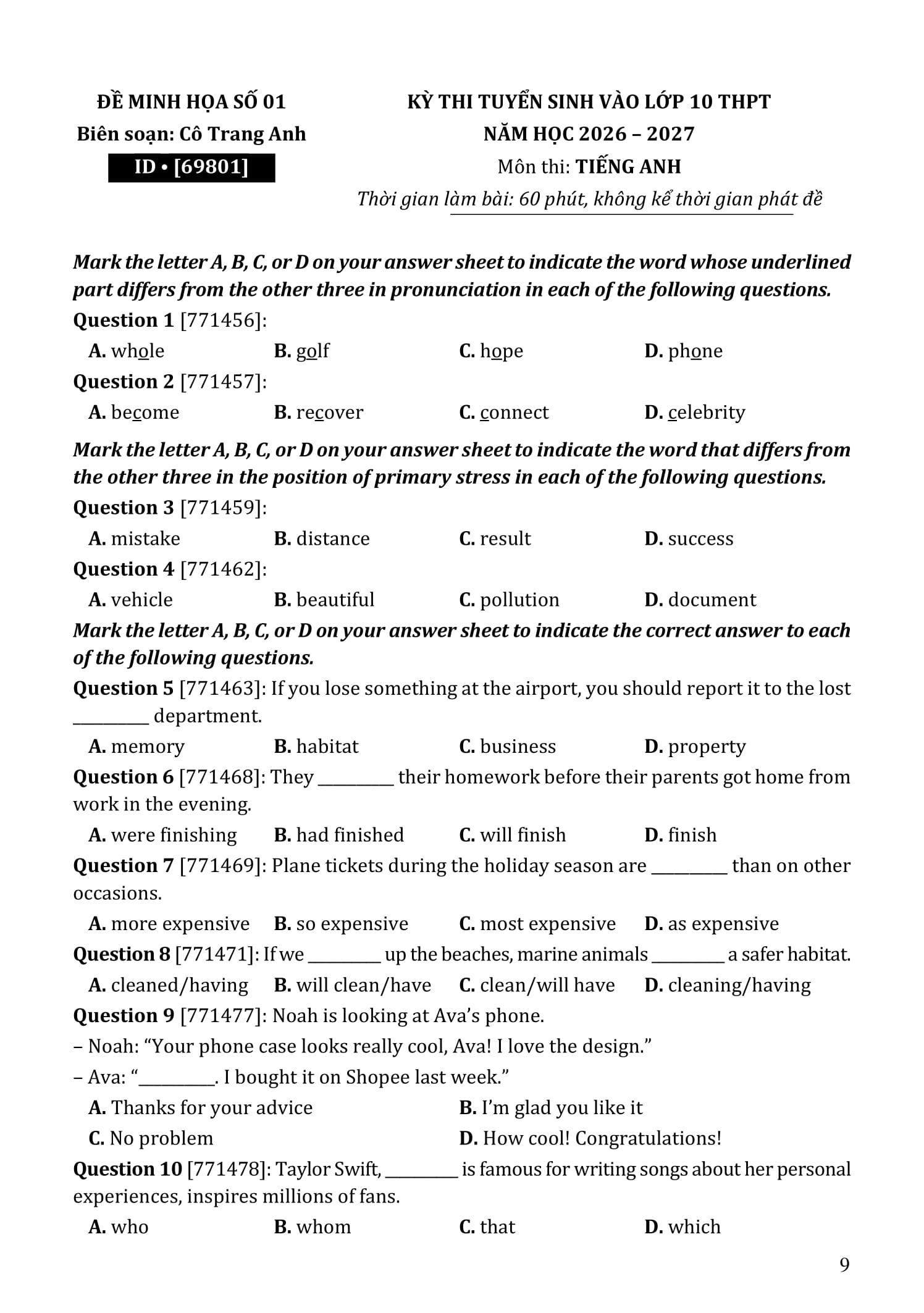 Sách - 80 Đề Minh Họa Thi Vào 10 - Môn Tiếng Anh