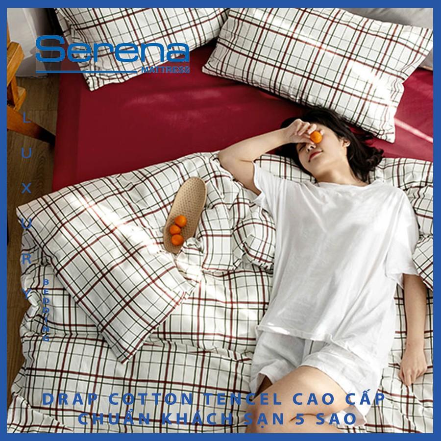 Bộ Chăn Ga Trải Giường Cotton Tencel SERENA Set Chăn Ga Gối 5 Món Drap Phủ Giường Cao Cấp – Hệ Thống Nệm