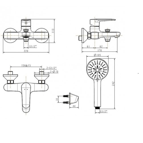 Vòi sen tắm nóng lạnh gắn tường  American Standard- Codie WF-B211(FFASB211)