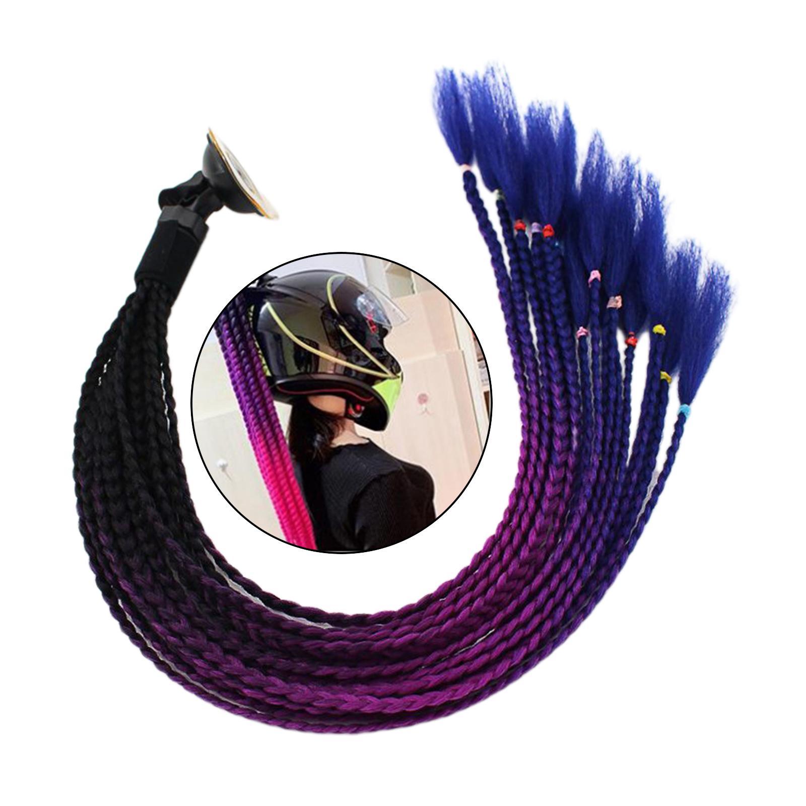 2x 55cm Hair Helmet Pigtail Gradient Ponytail for Motorcycles