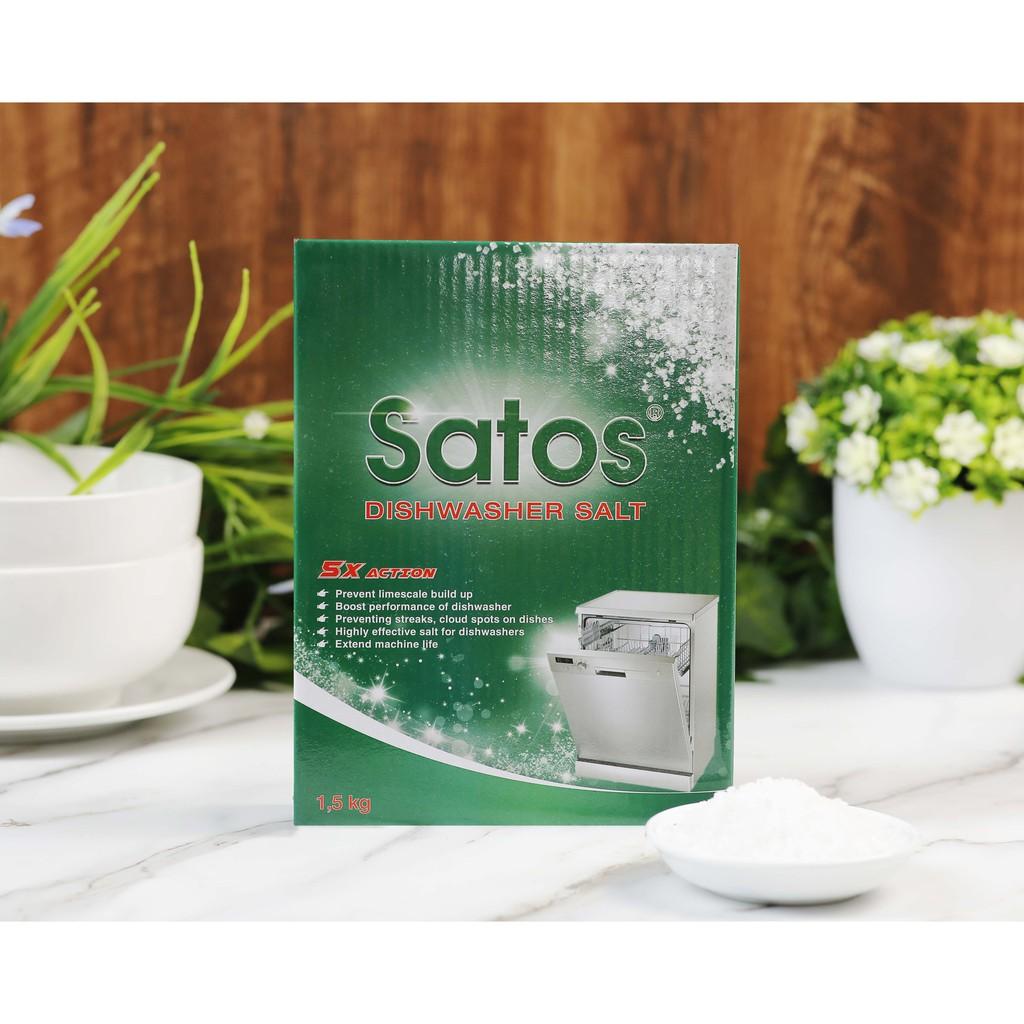 Combo bột rửa bát sinh học Satos 1,5kg + 1 muối Satos 1.5kg + 1 bóng Alio 1lit