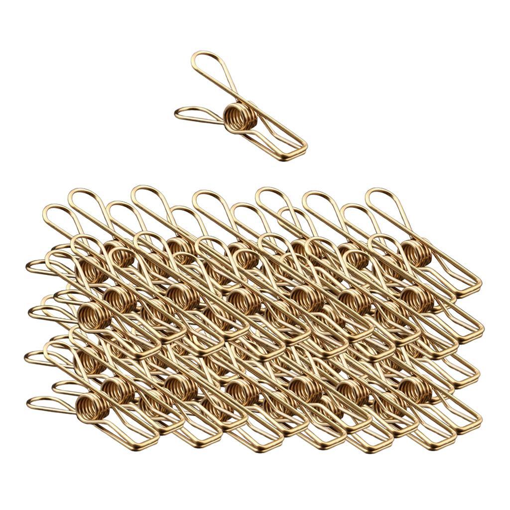 40 Clothes Clip Multipurpose Peg Clamps Stainless Steel Golden Wire