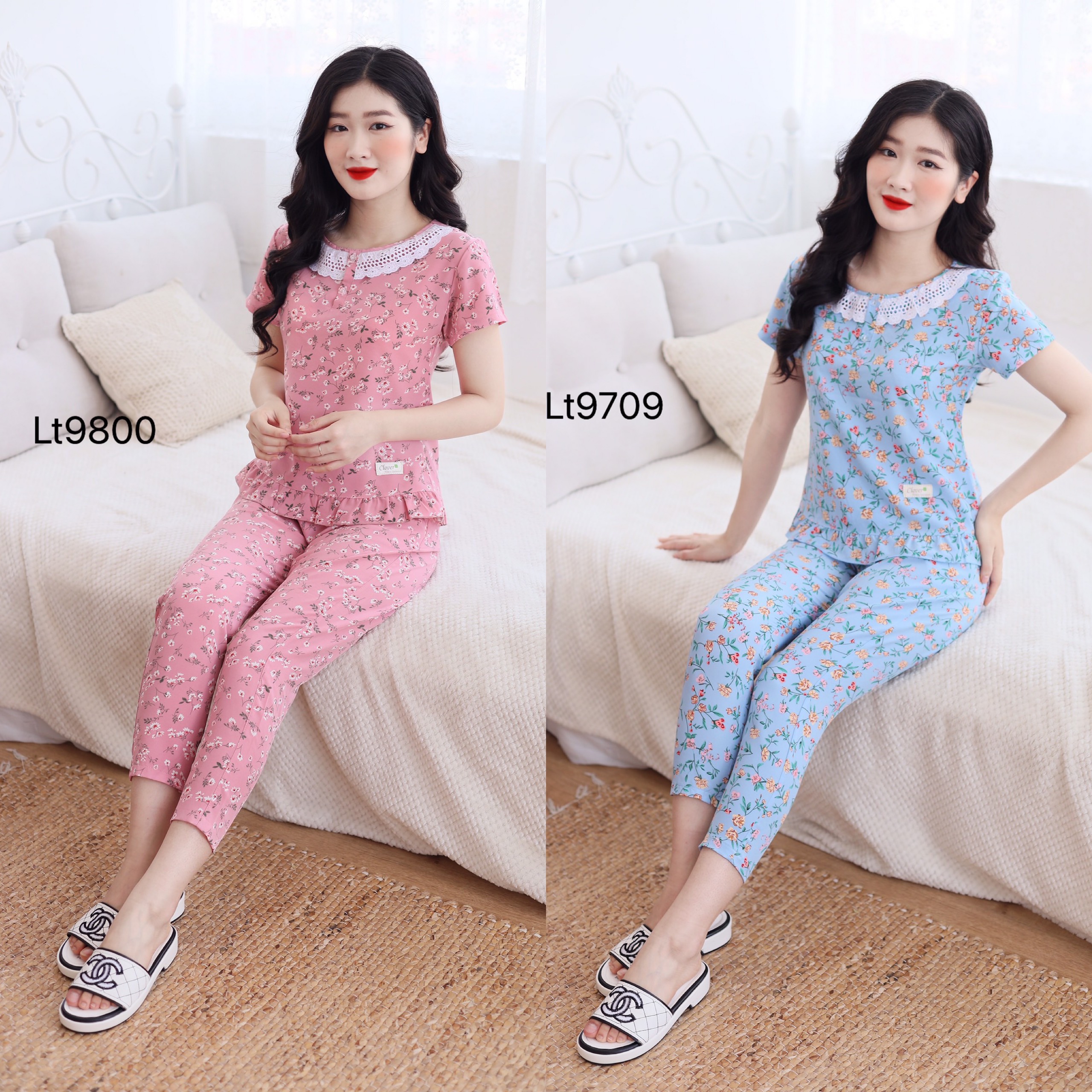 Quần Áo Mặc Nhà, Đồ Bộ Sau Sinh Chất Liệu Lụa Họa Tiết Hoa Lá đẹp Mềm Mại