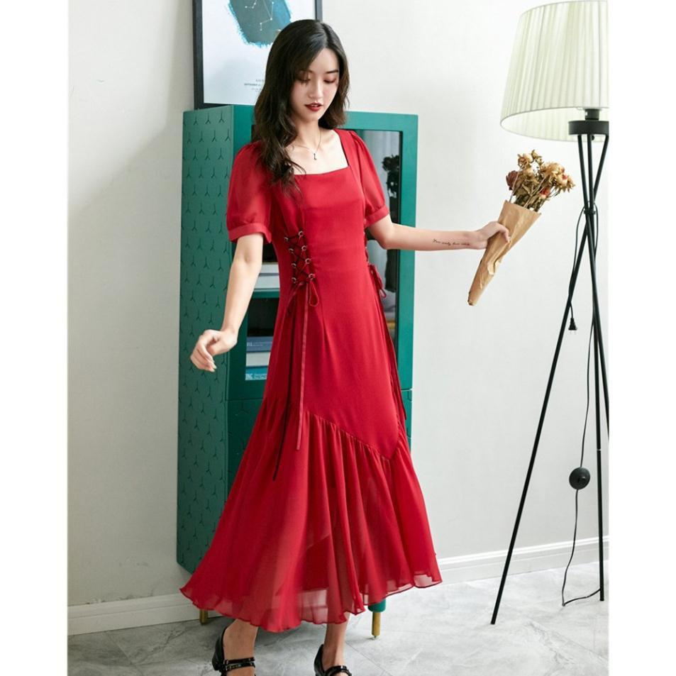Đầm Đỏ Dây Đan Hepburn - phong cách Retro - Hàng Cao Cấp