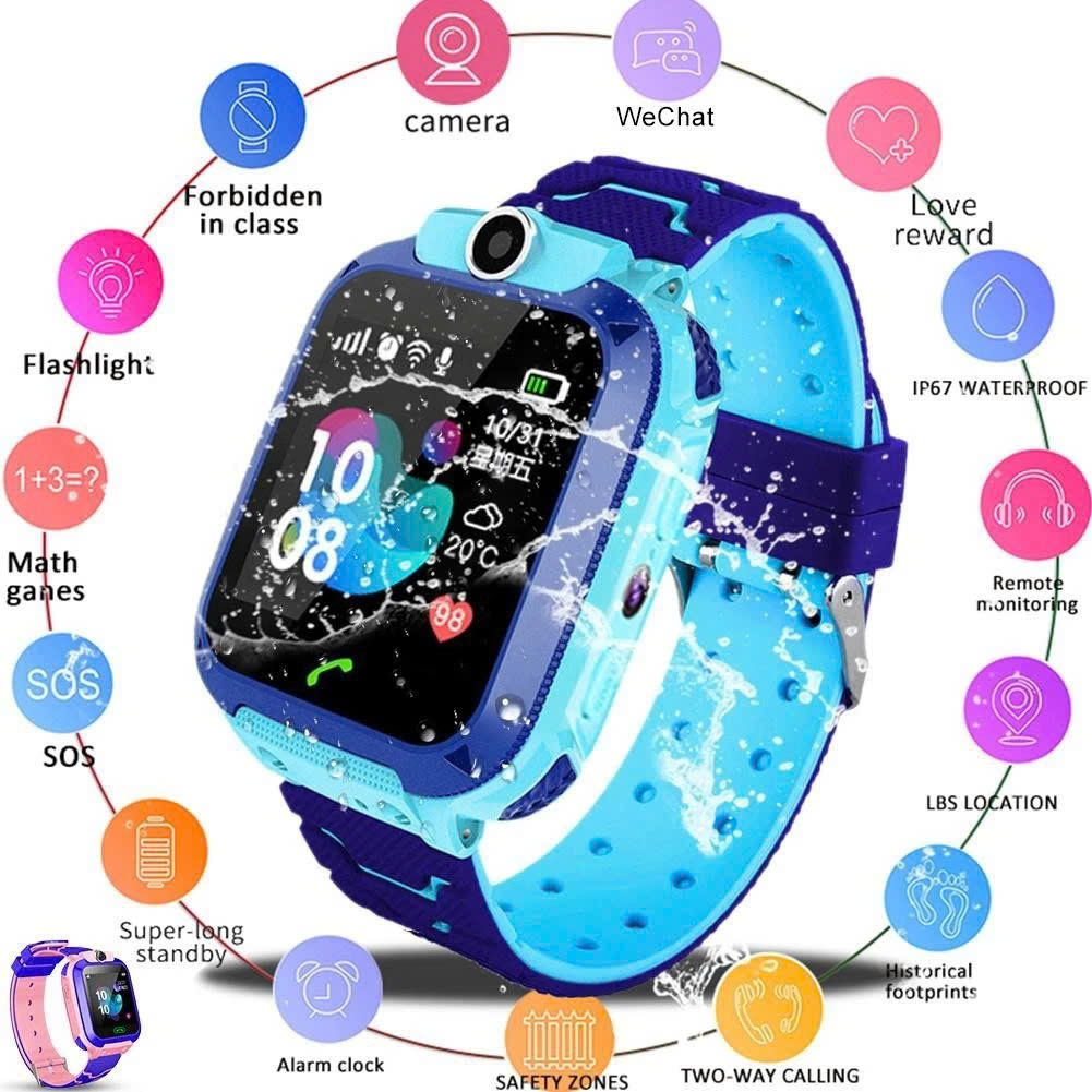Đồng Hồ Thông Minh Trẻ Em Chống Nước Chuẩn IP67 Watch Q12 MÀU XANH - Hàng nhập khẩu