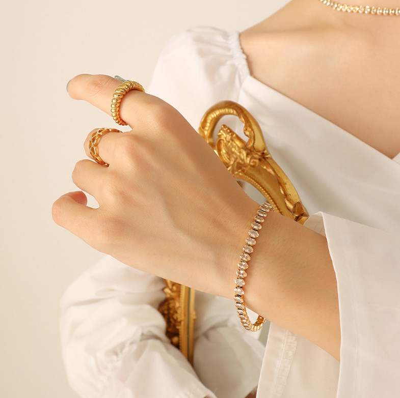 Dây Chuyền Hoặc Lắc Tay Đá Zircon Sang Trọng Titan Ko Đen TT 4243