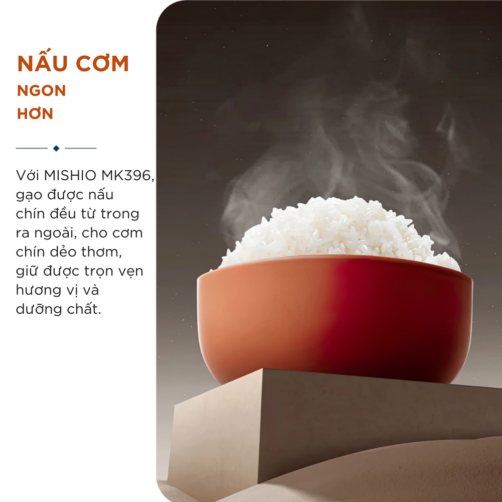 Nồi Cơm Điện Áp Suất Lòng Sứ Dưỡng Sinh Mishio MK396 dung tích 0.8L cho 1-2 người – Bí Quyết Cho Cơm Gạo Lứt - Hàng chính hãng