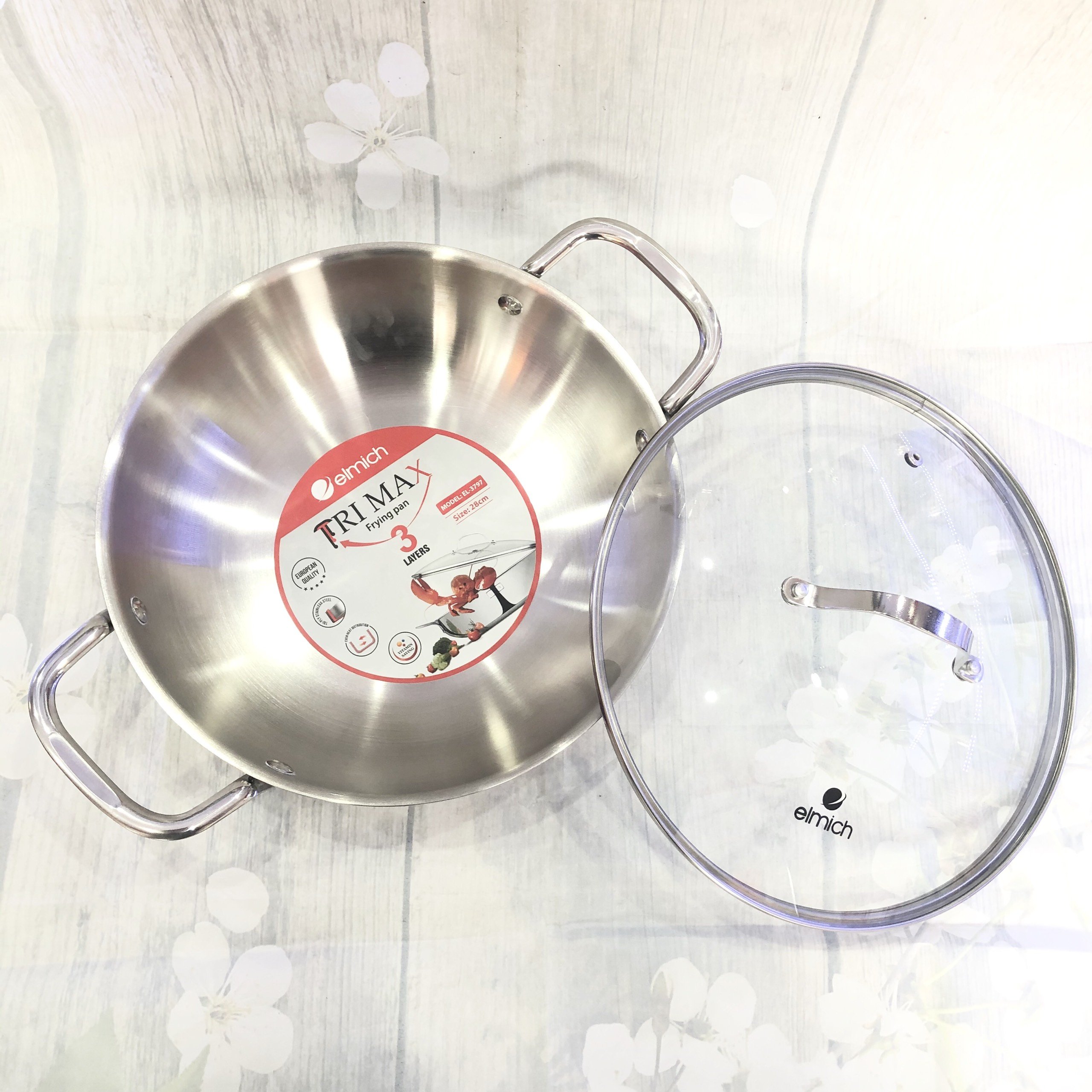Chảo Xào Kiêm Nồi Lẩu inox cao cấp 3 lớp đáy liền ELMICH TRI-MAX - Hàng Chính Hãng