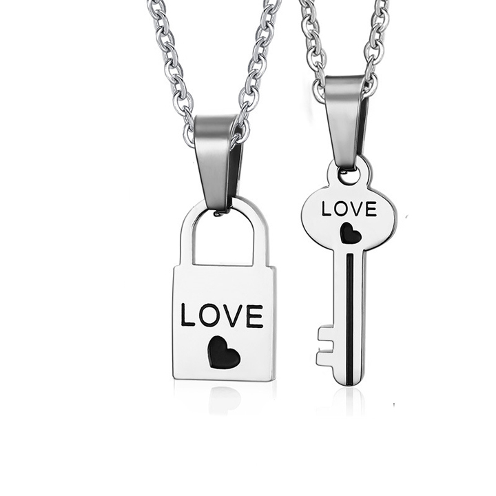 Dây chuyền cặp đôi ổ khóa chìa khóa hình chữ love- dấu ấn tình yêu vĩnh cửu