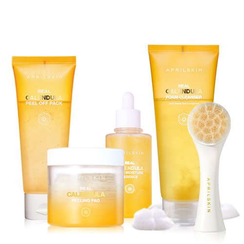 Aprilskin Set full 4 sản phẩm Calendula + cọ rửa mặt Real Cleaning Pore Brush