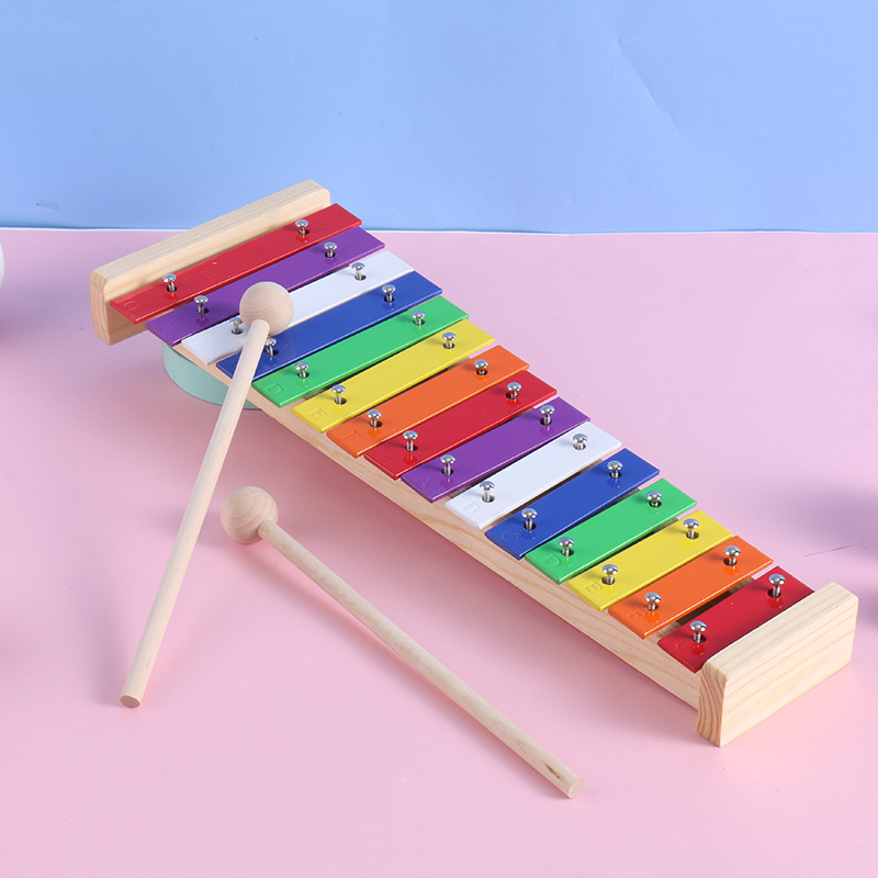 Đàn Xylophone T'rưng 15 Phím Đủ Màu Sắc Tặng Dùi Gỗ Cho Bé Tập Chơi Và Làm Quen Với Âm Nhạc