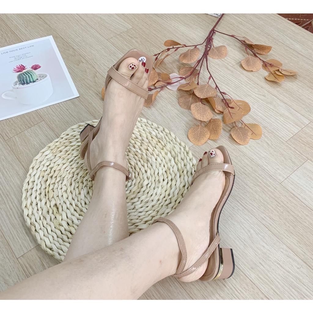 Sandal nữ da bóng gót cao 3cm vàng (Mã CG.62