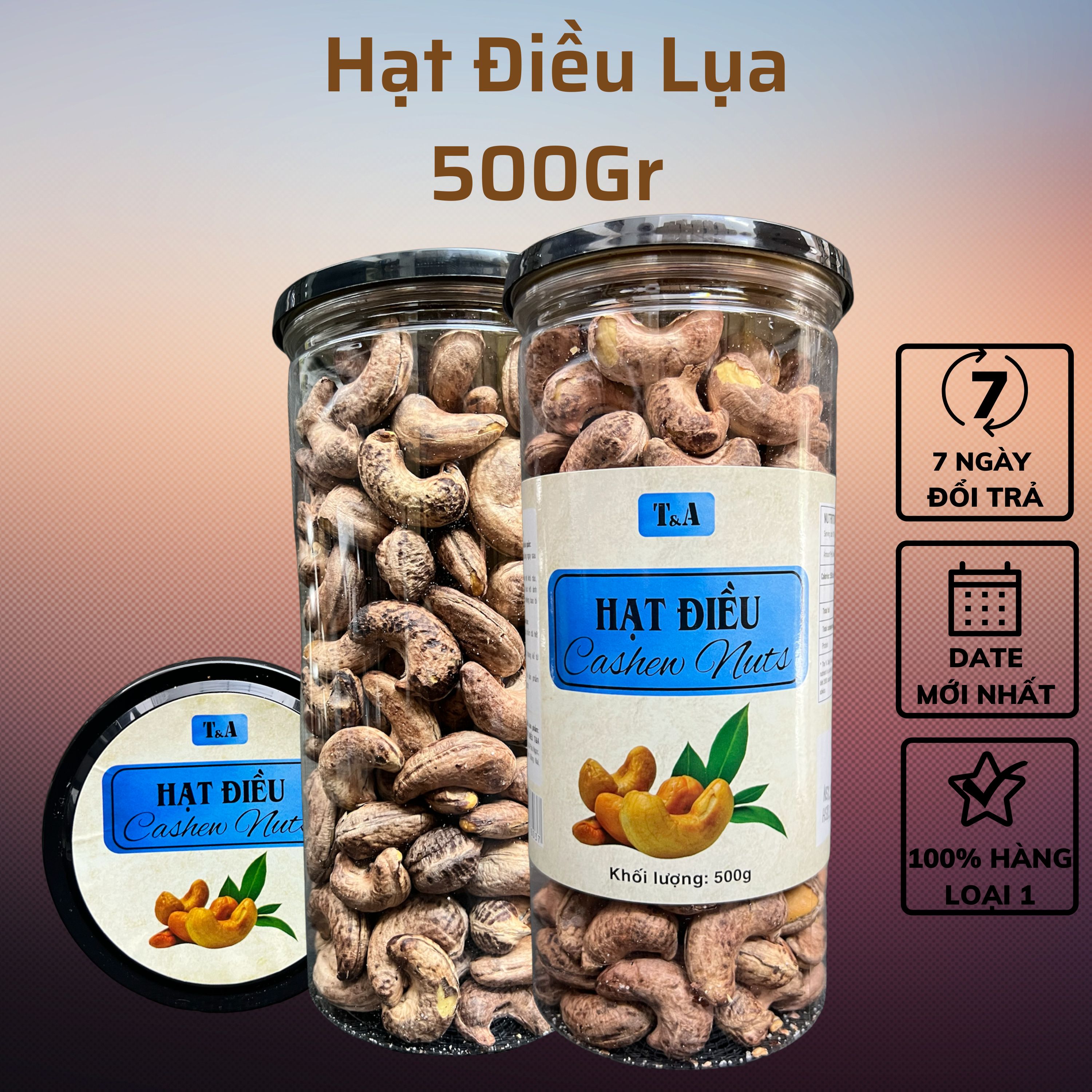 Hạt điều rang muối nguyên hạt vỏ lụa 500g, hạt to, dễ tróc vỏ, giàu dinh dưỡng - Chợ hạt T&amp;A