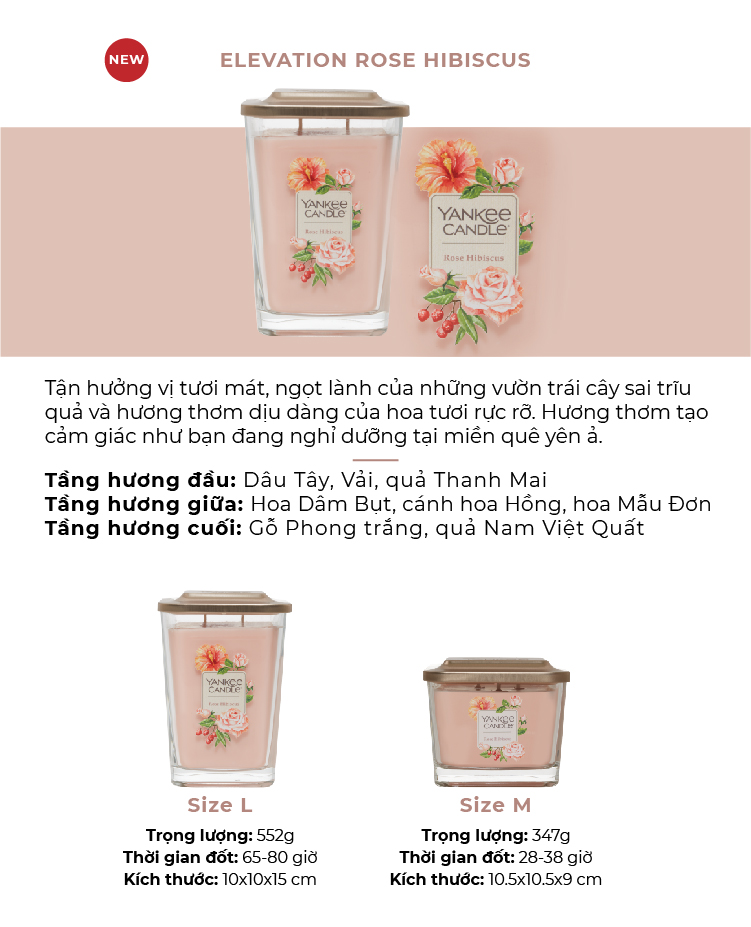 Nến ly vuông Elevation Yankee Candle size S - Rose Hibiscus (96g)